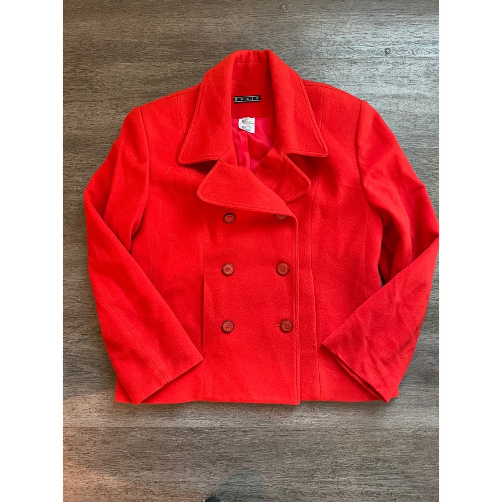 VTG ROUIE Red Double Breasted Wool Blend‎ Coat Blazer Women's Size 12